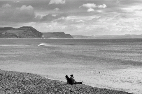 One woman and her dog at the seaside